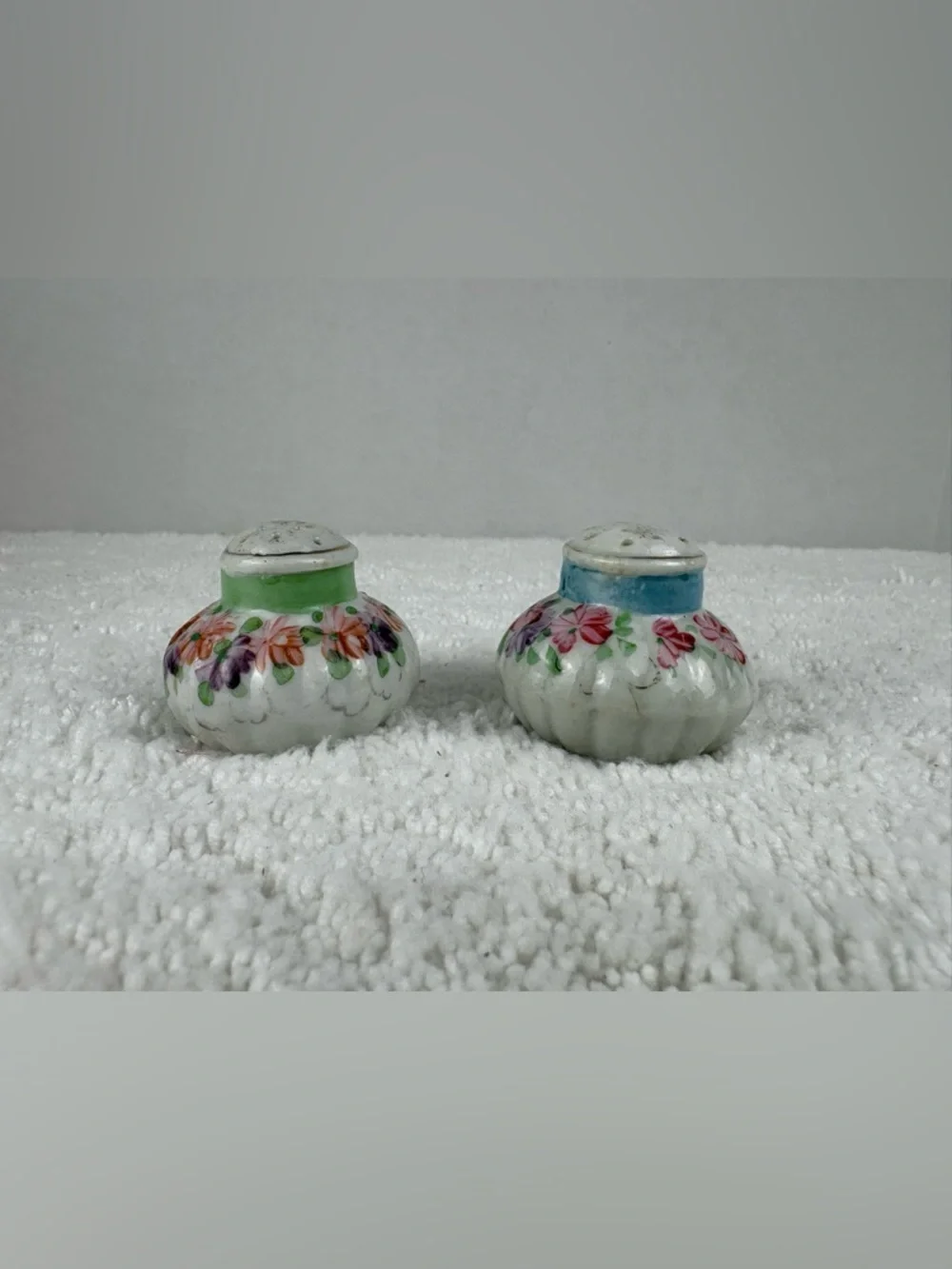 Vintage Hand-painted Porcelain Salt &  Pepper Shakers Featuring a Floral Design